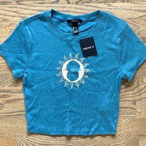 Forever 21 celestial short sleeve crop top NWT S